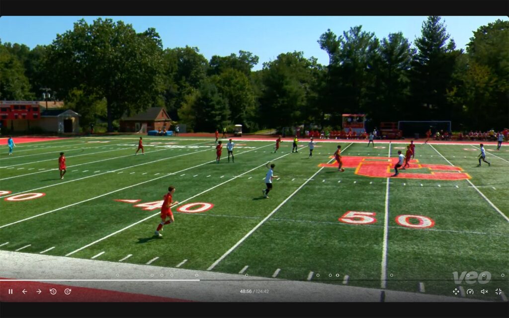 screenshot of soccer field and players during Bergen Catholic scrimmage